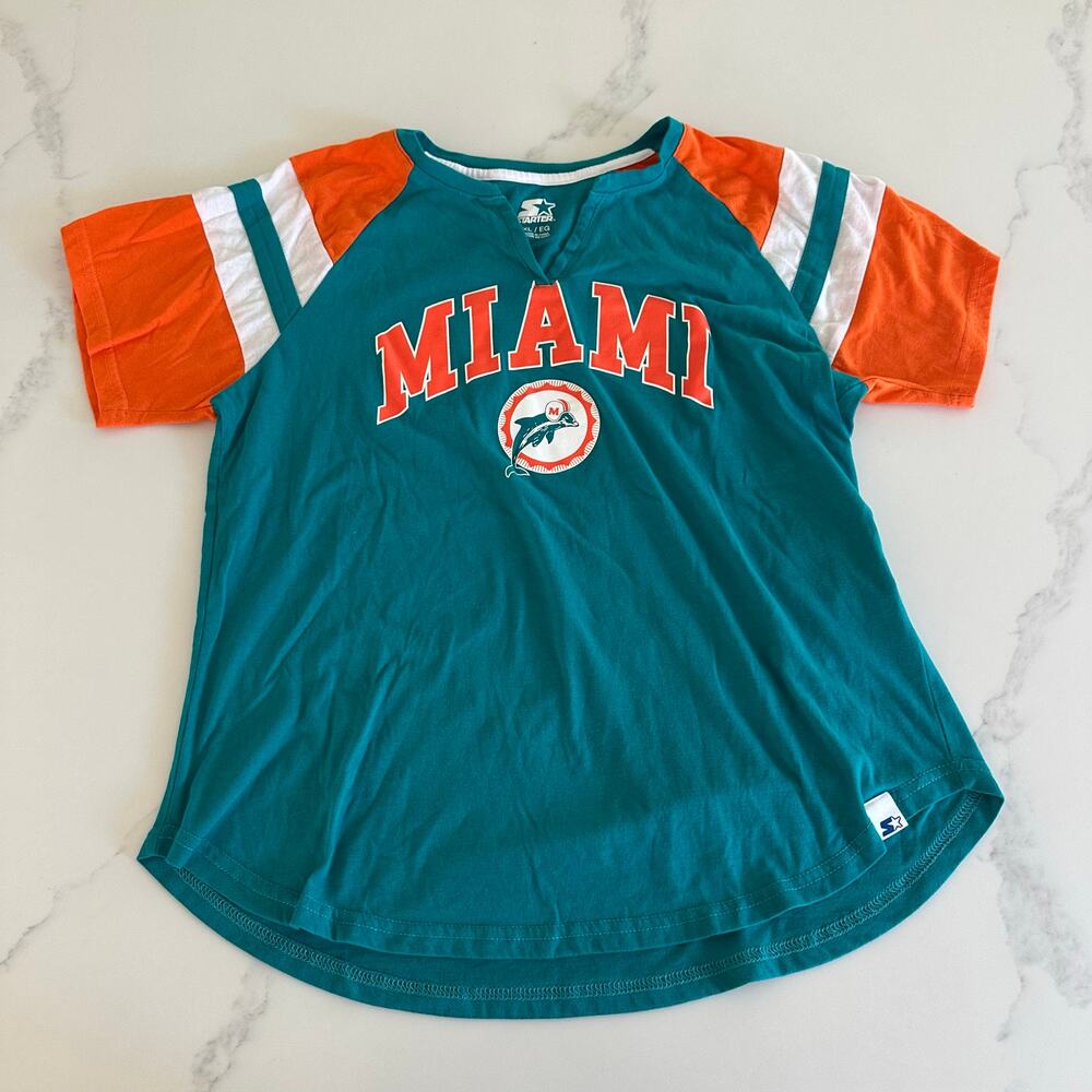 Womens Miami Dolphins  Game on Notch Neck Raglan Tshirt Size XL